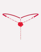 Red thong panty with rose rosette charm and pearl beaded center strand