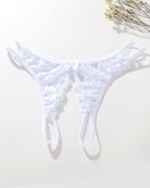White lace open-cut panties with center bow and sheer scalloped lace front