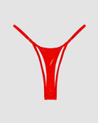 Red metallic leather thong with strappy sides and curved waistband