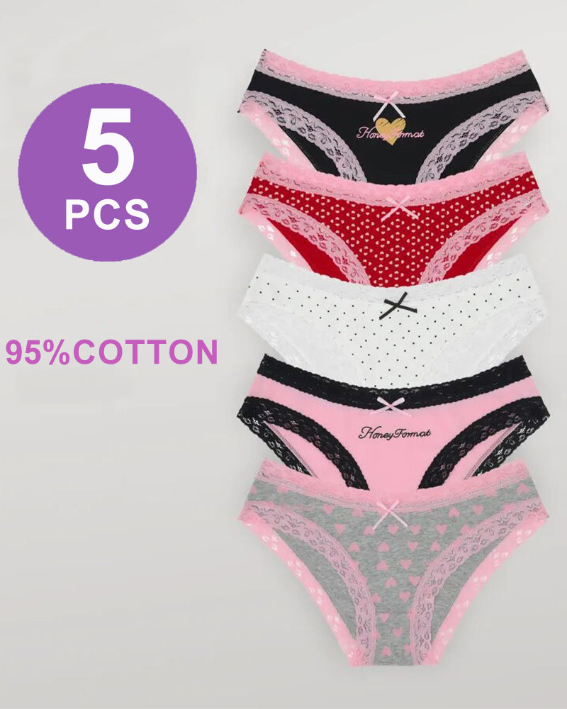 Set of low-waist lace-trim panties with mixed prints and colors