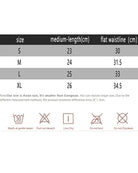 Size and care instructions chart for lace-print striped panties, includes wash icon