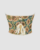 Sunflower floral cotton corset back, eyelet lacing with bow and 12-boned fit