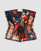 12-boned cotton corset back, skull-themed floral print, black lace-up ties