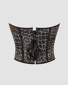 Leopard print cotton corset front with lace-up ties and sweetheart shape