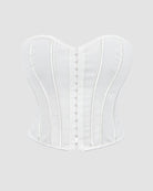 White cotton corset back view with vertical boning and center back closure