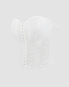 White cotton corset side view with vertical boning and center back closure