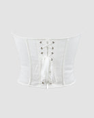 White cotton corset front with lace-up ties and eyelets, sweetheart neckline