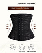 Black perforated belly band corset with a central hook-and-eye front panel