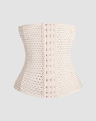 Off-white waist corset with perforated panels and central hook-and-eye closure