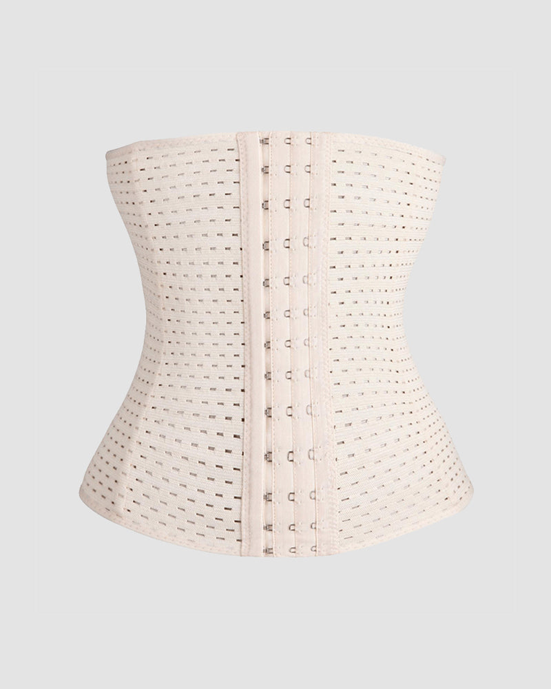 Off-white waist corset with perforated panels and central hook-and-eye closure