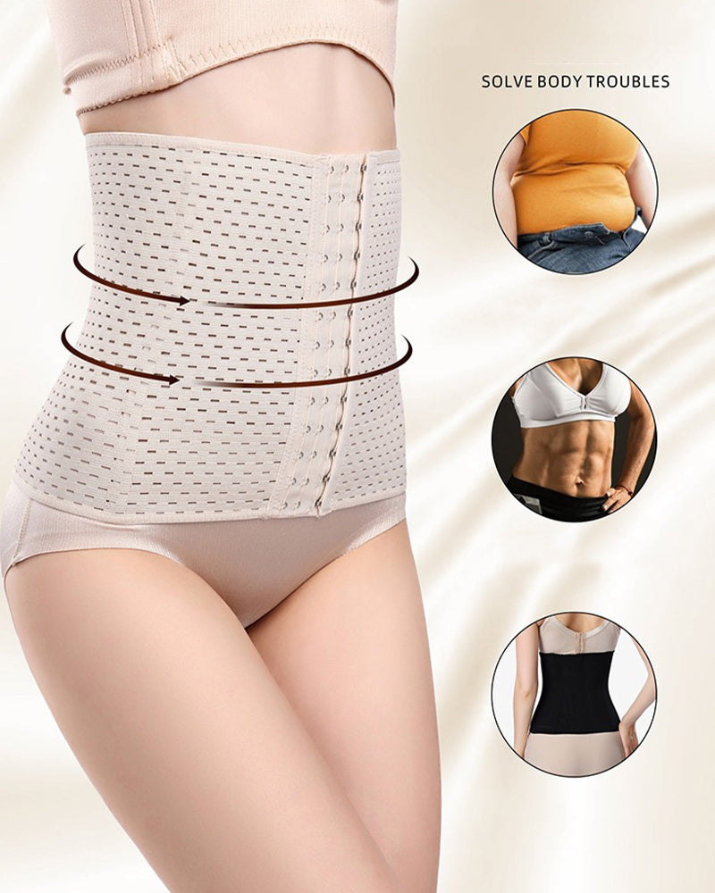 Off-white corset with perforated texture and front hook-and-eye closure