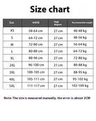 Size chart for waist compression corset, listing sizes and recommended weights