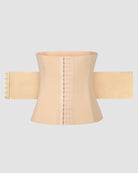 Apricot corset belt with front hook-and-eye closure and structured boning