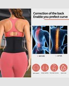 Black waist corset worn at the back over a pink sports bra
