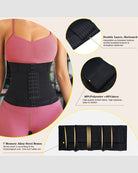 Black double-layer waist corset with hook-and-eye front and steel-bone support