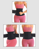 Black waist corset worn on waist with hook-and-eye front over pink leggings
