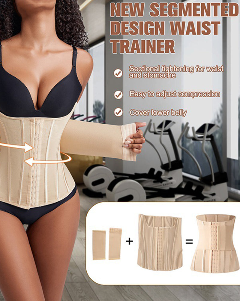 Apricot segmented waist corset with hook-and-eye panel and molded boning sections