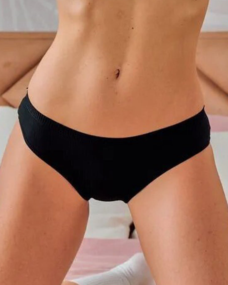 Ribbed mid-rise waist panties in black, ribbed fabric, wide waistband