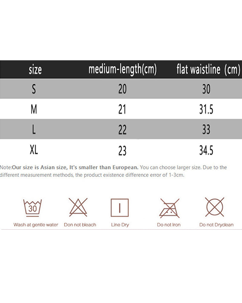 Size and care chart for ribbed mid-rise waist panties: wash, line dry, no bleach, no iron