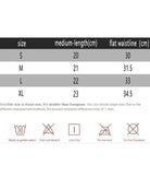 Size and care chart for ribbed mid-rise waist panties: wash, line dry, no bleach, no iron