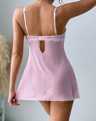 Pink mesh lace cupless nightdress with lace back panel and adjustable straps
