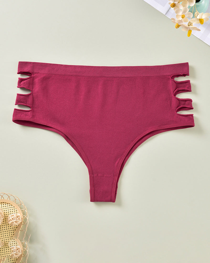 High-waist triangle panties, burgundy with side cutouts