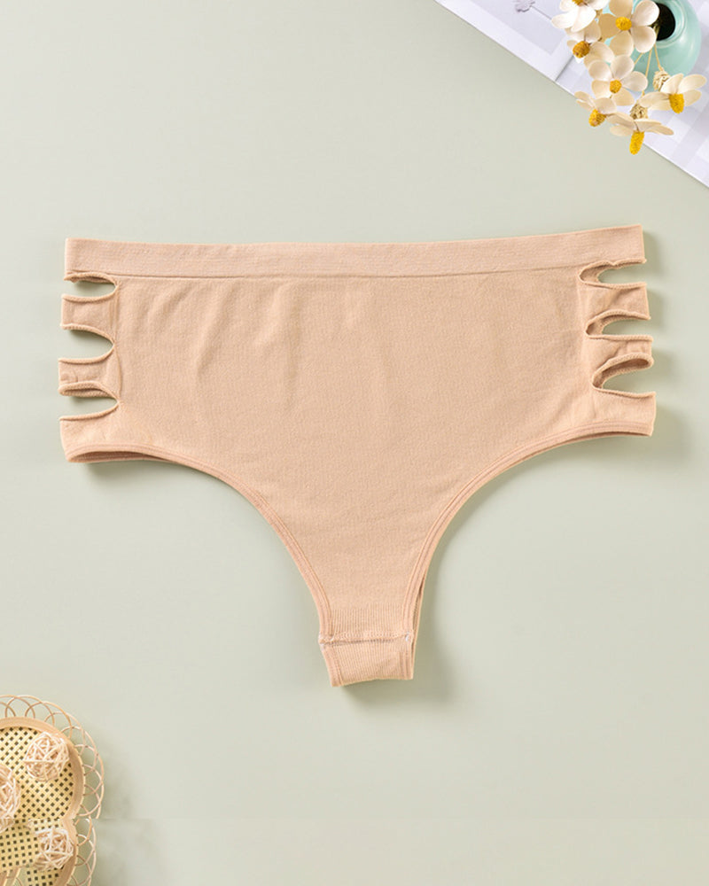 High-waist triangle panties, skin-tone with side cutouts
