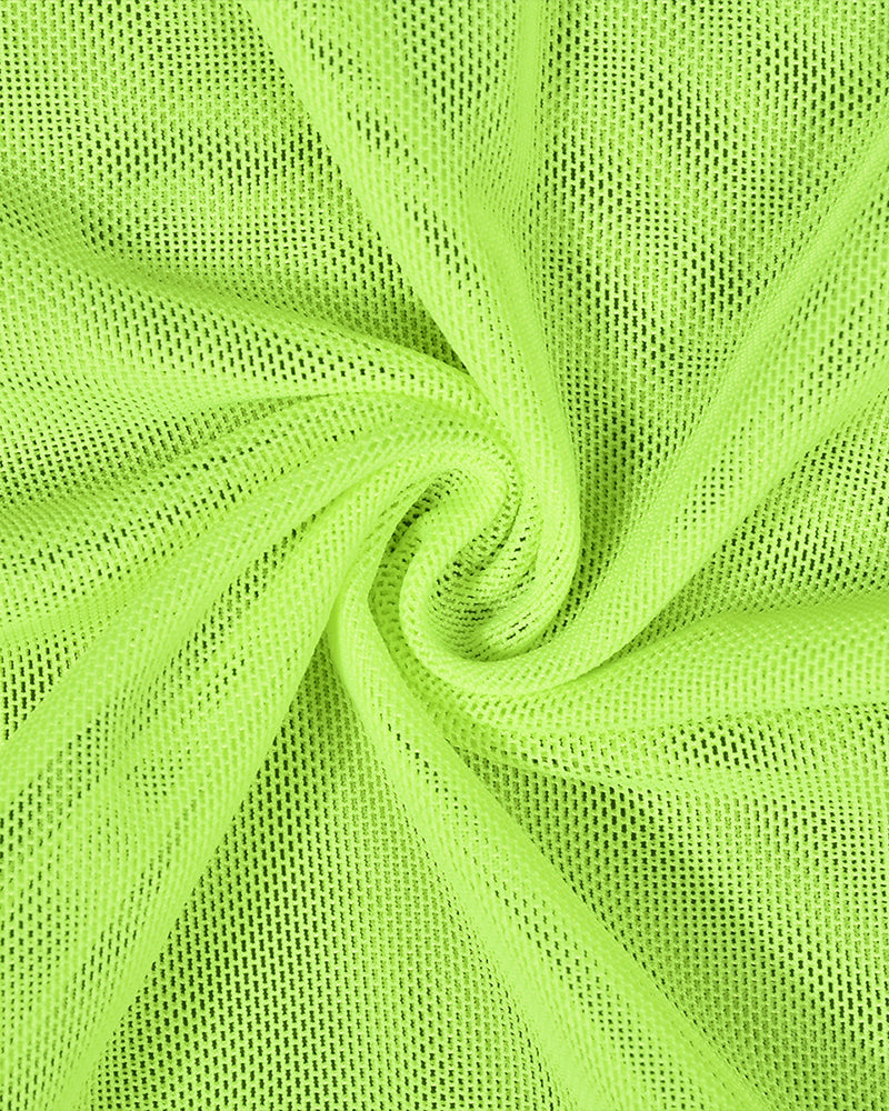 Sheer mesh fabric for bodysuit, neon green close-up texture