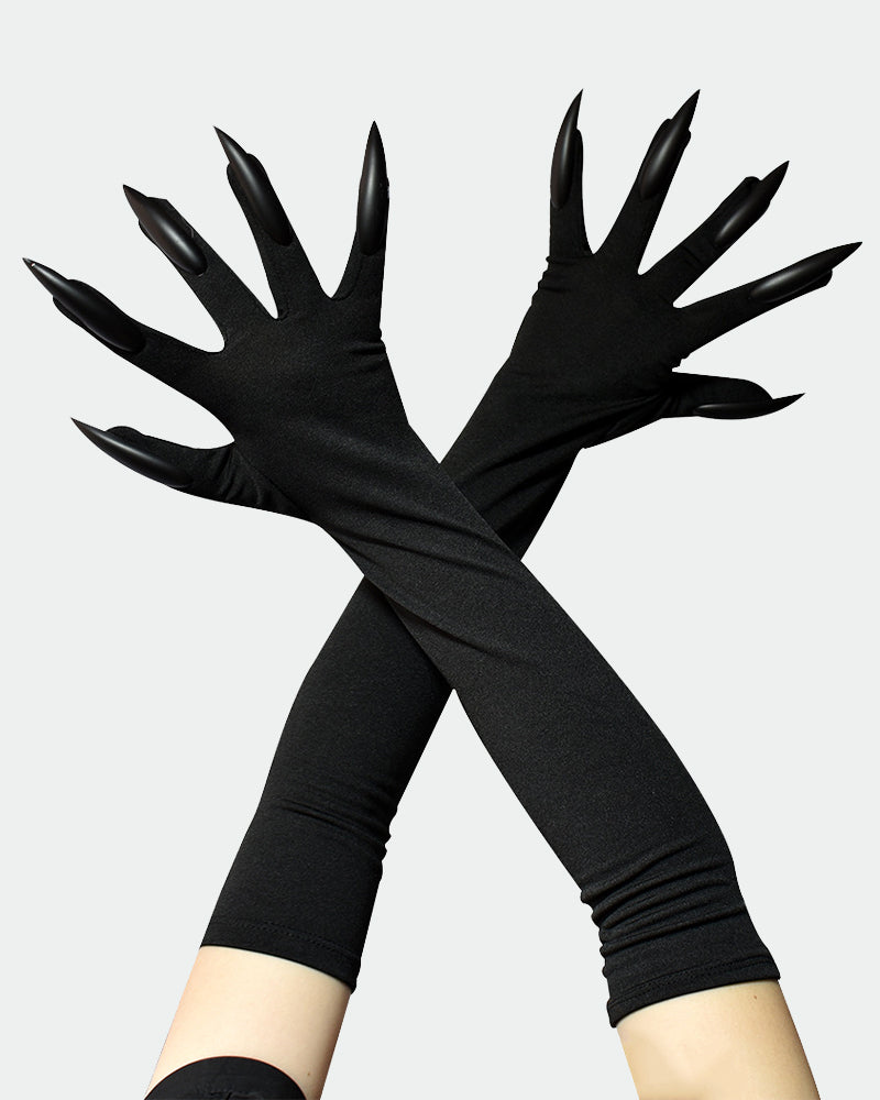 Long nail gloves with black sleeves and matte black clawed fingers.