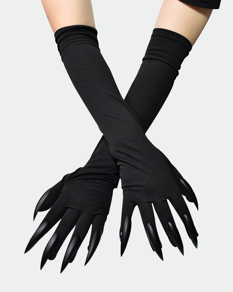 Long nail gloves with black sleeves and long black claw tips.
