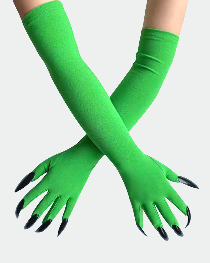 Green long nail gloves with claw-like black tips, demon paw style