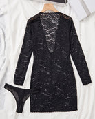 Black lace nightdress with long sleeves and backless deep V design
