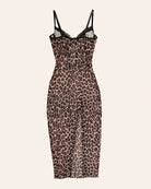 Leopard-print high-slit nightdress with spaghetti straps and black lace trim