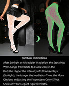 Nylon stockings in white and neon green with geometric heart pattern, sheer legs