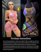 Pink glow-in-the-dark fishnet mini dress with halter straps and lattice cutouts