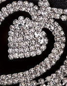Rhinestone heart pendant with sparkling crystal band on dark thong