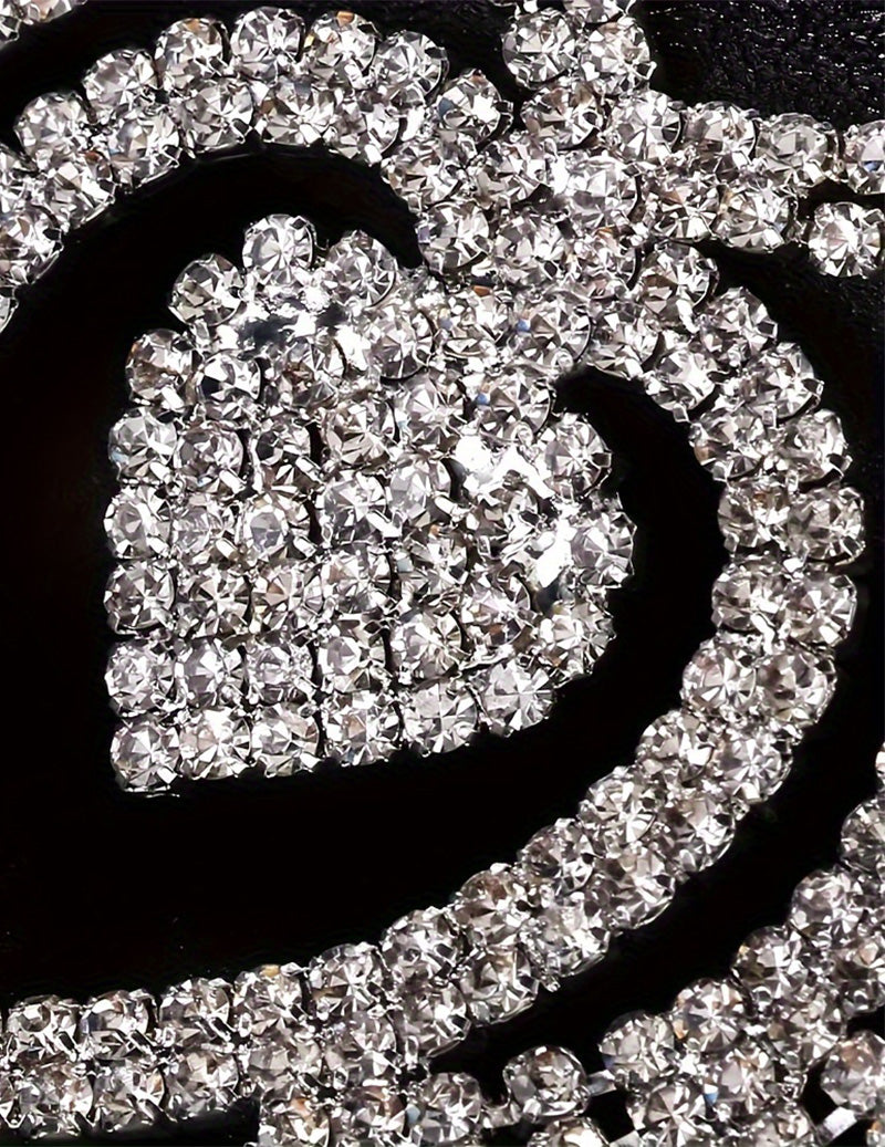 Rhinestone heart pendant with sparkling crystal band on dark thong