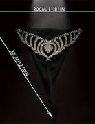 Black rhinestone heart waist chain thong with centered heart crystal design