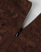 Brown lace mini dress back strap and floral pattern detail
