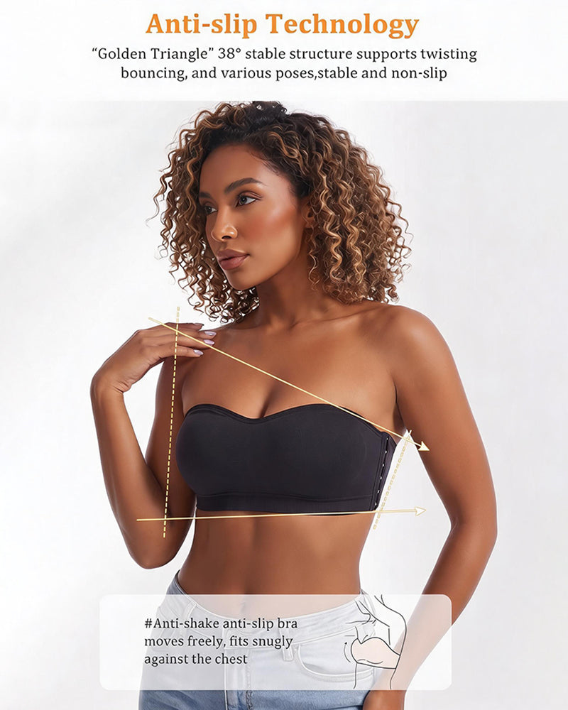 Black strapless bandeau bra with seamless padded tube design