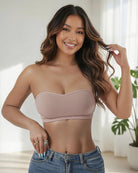 Skin-tone strapless bandeau bra, seamless padded tube top with smooth fit
