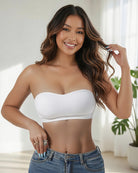 White strapless bandeau bra, seamless padded tube top