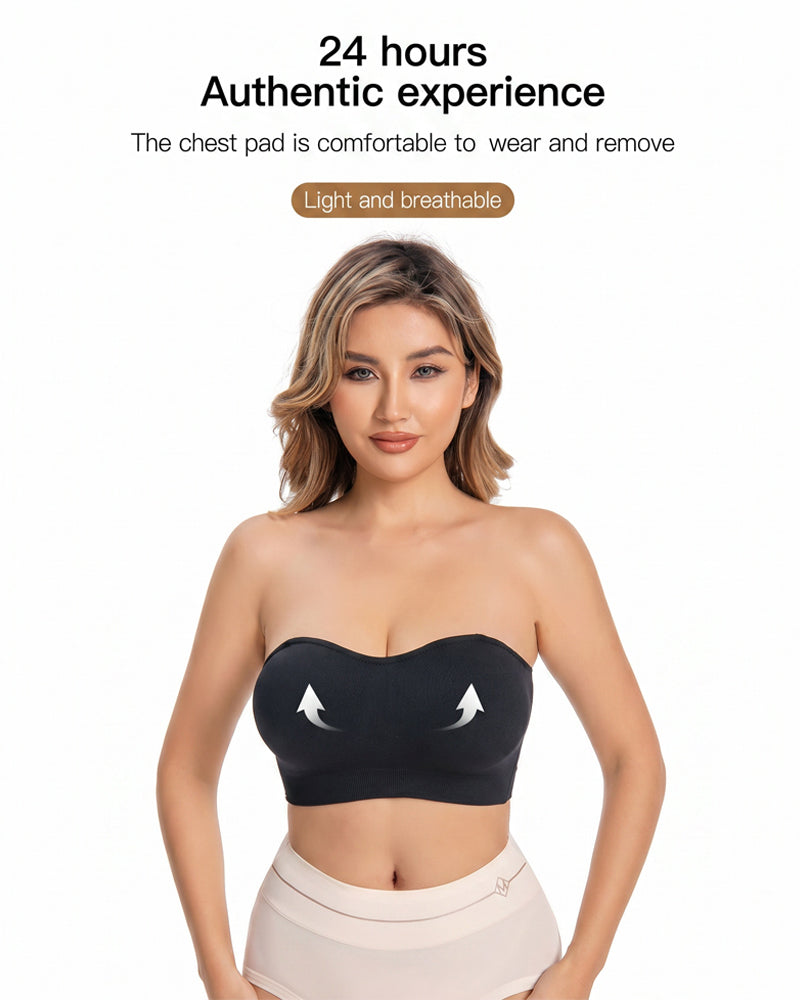 Black strapless bandeau bra with molded chest pads