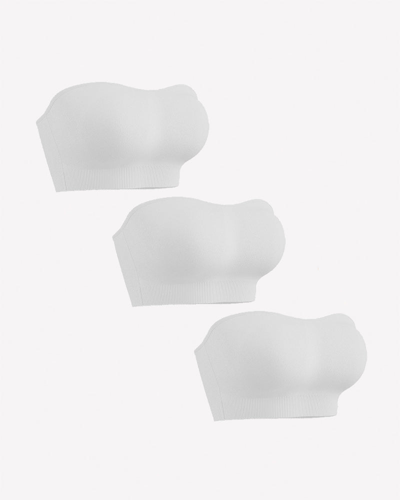 Strapless bandeau bra set with removable pads in light shades