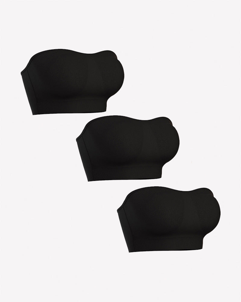 Strapless bandeau bra set with removable pads in black tones