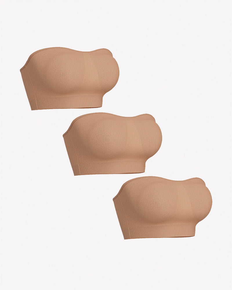 Strapless bandeau bra set with removable pads in beige and skin tones