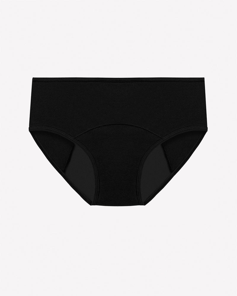 Black high-waisted leakproof period panties, full-coverage briefs