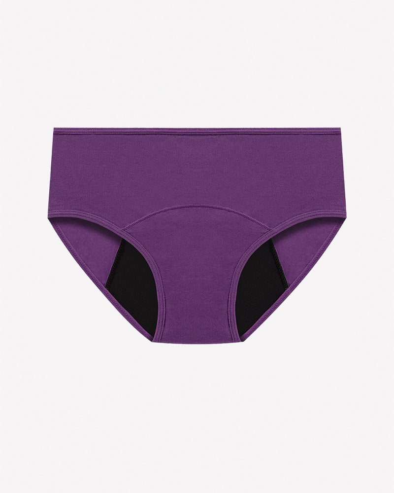 Purple high-waisted leakproof period panties, full-coverage briefs
