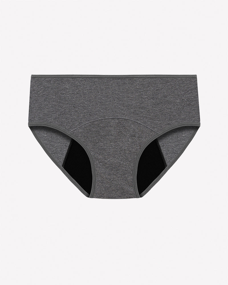 Grey high-waisted leakproof period panties, full-coverage briefs
