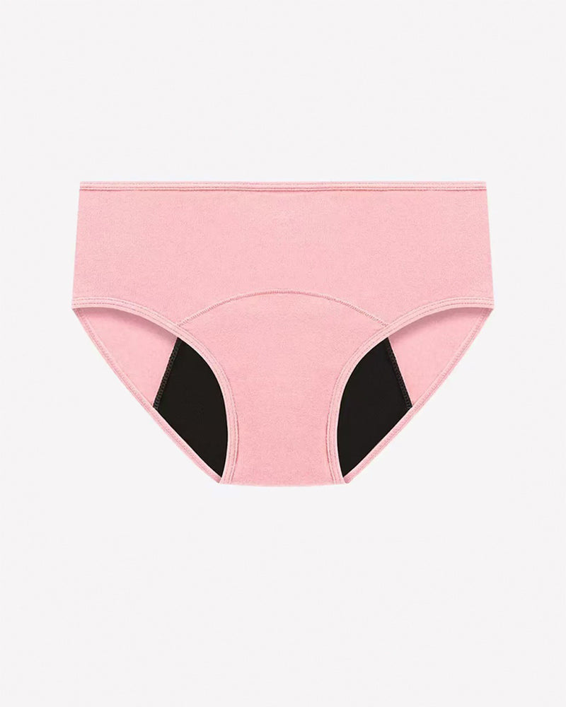 Pink high-waisted leakproof period panties, full-coverage briefs